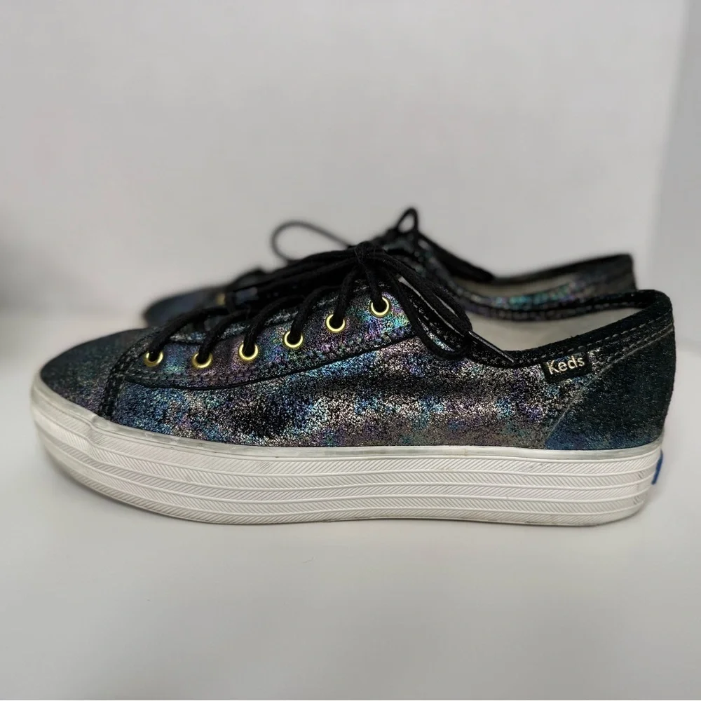 Keds Triple Kick Platform Sneakers Iridescent Black Size 7 Whimsy Metallic Boho